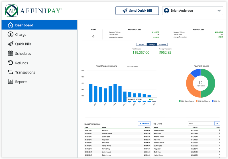 AffiniPay Software - AffiniPay dashboard