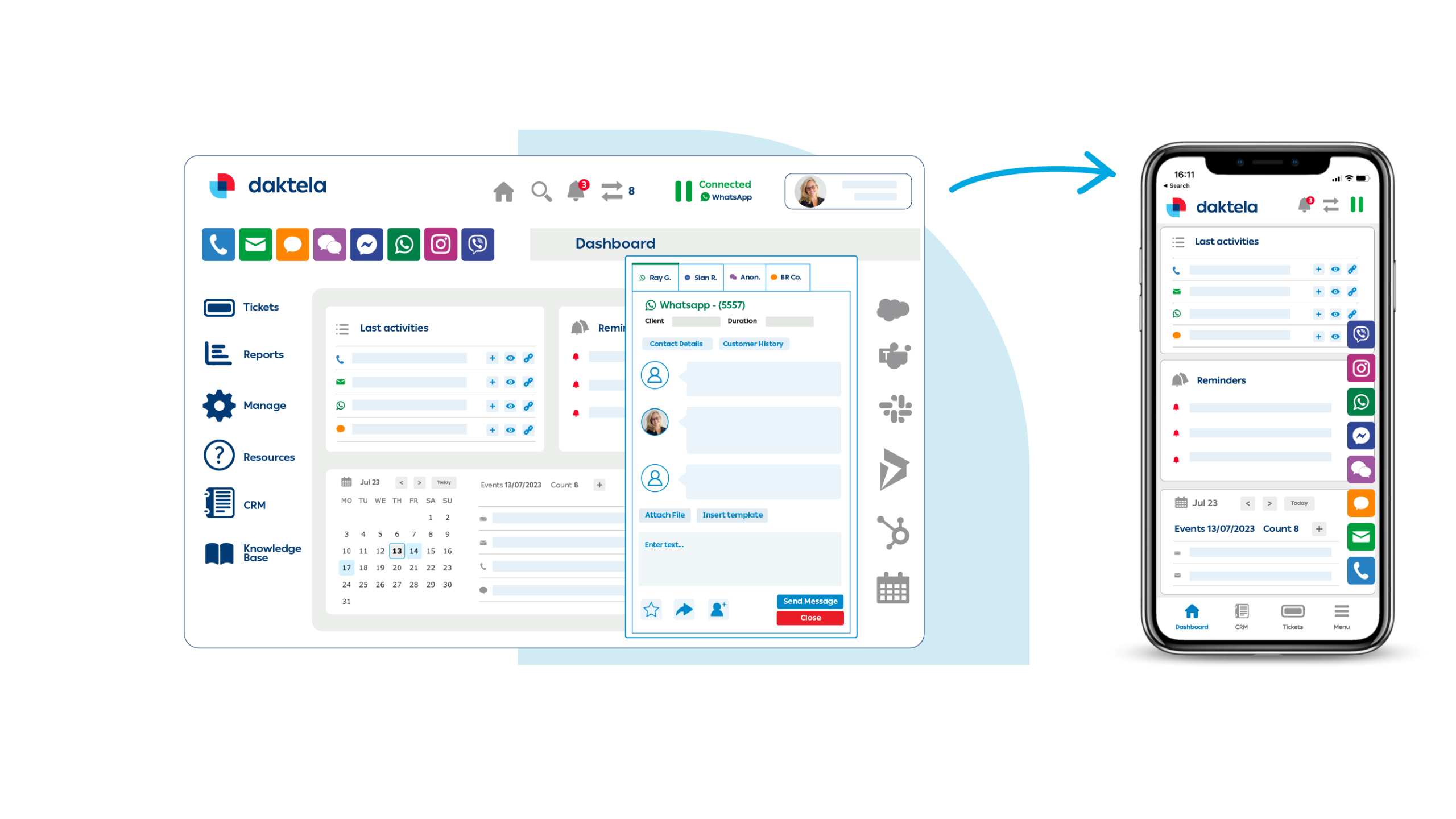 Daktela screenshot: Multiple natively supported platforms