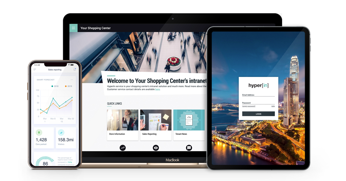 HyperIn screenshot: Manage: A magical solution for people who manage shopping malls. It's a hub for multi-channel communication and collaboration between you, your tenants and consumers, while storing all information securely. Forget spreadsheets, emails and phone calls.