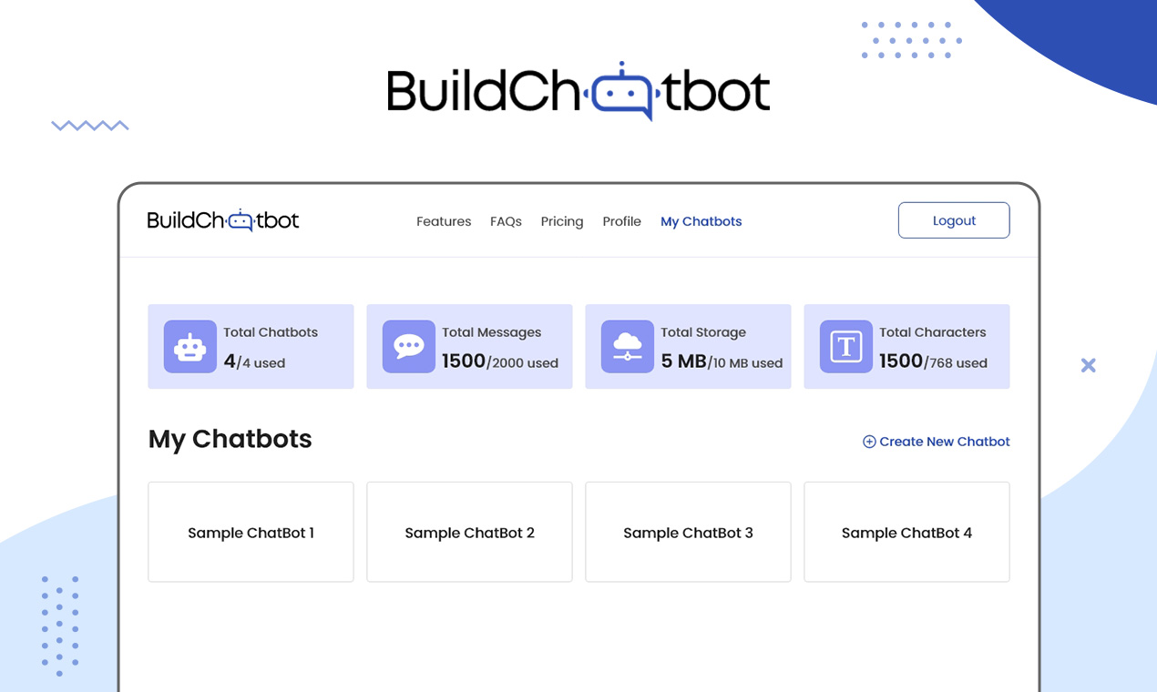 Build Chatbot supports various file types such as PDF, Docs, Text, Website URL, YouTube URL, Audio, and Video. It's the only AI chatbot that can handle audio and video files. If you need other file types added, just let us know!