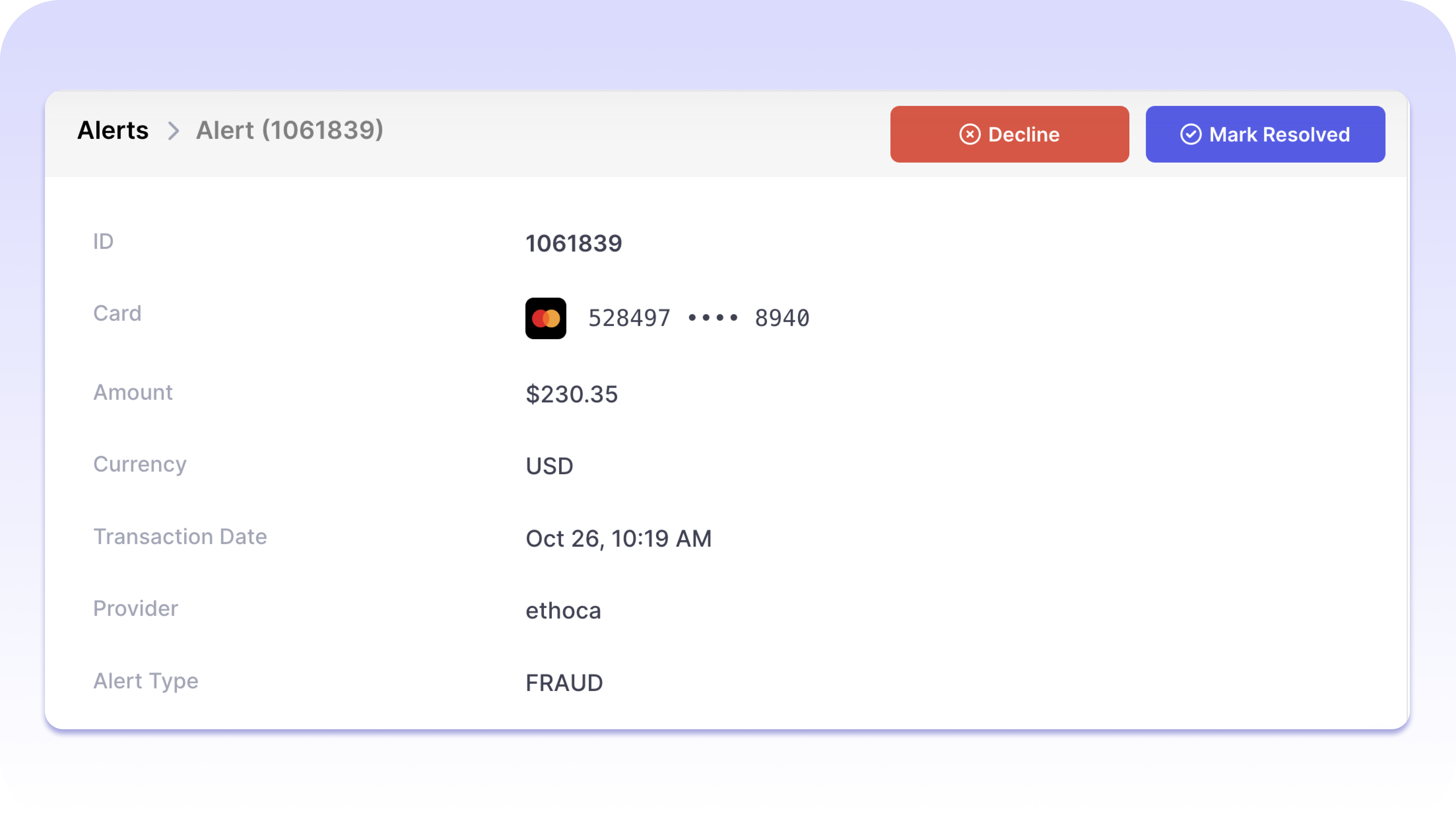 Chargeblast Software - Chargeblast alert information