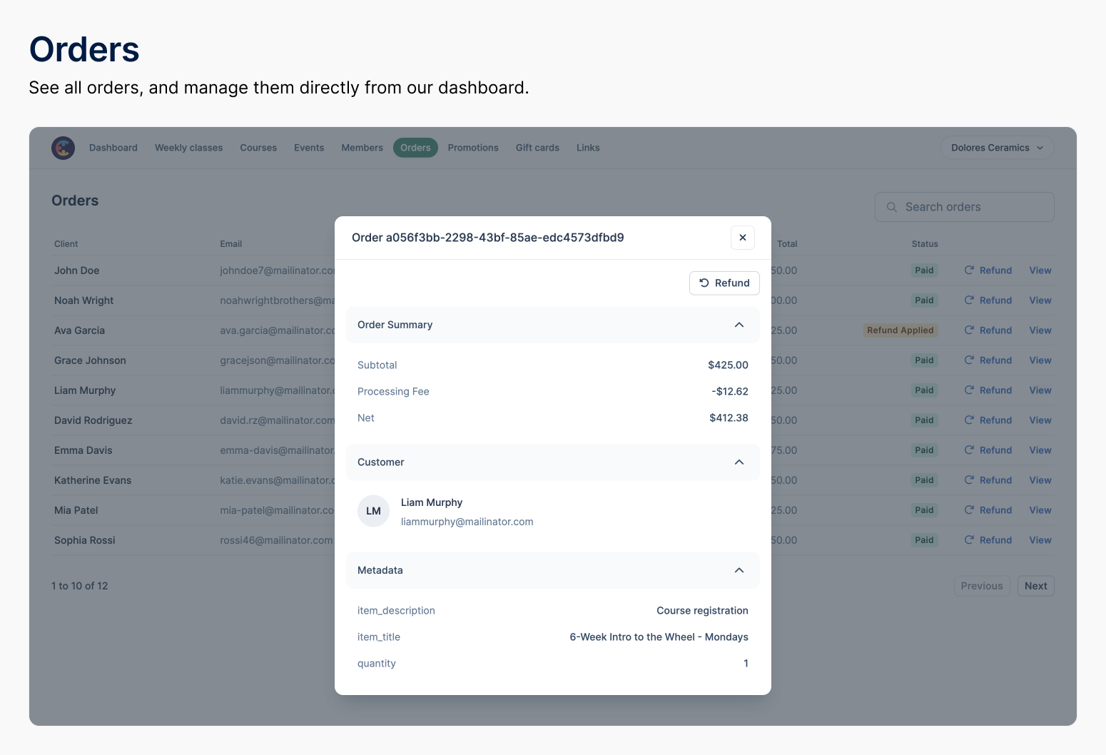See all orders and manage them directly from your admin dashboard.
