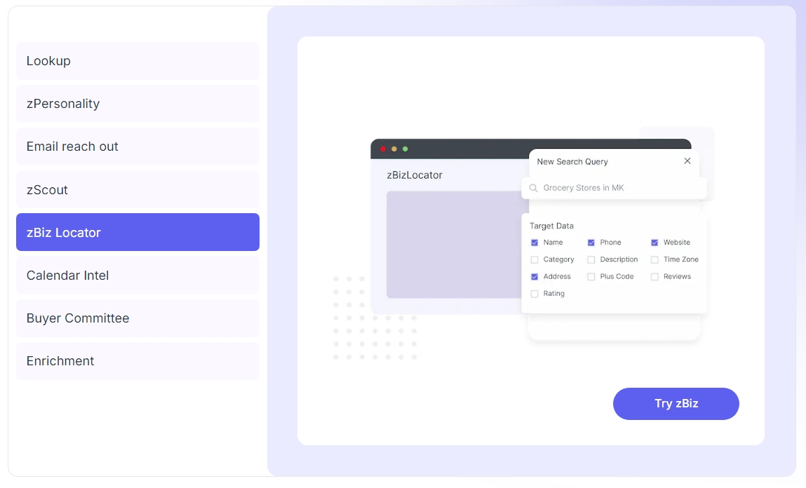 Zintlr screenshot: Zintlr business locator 