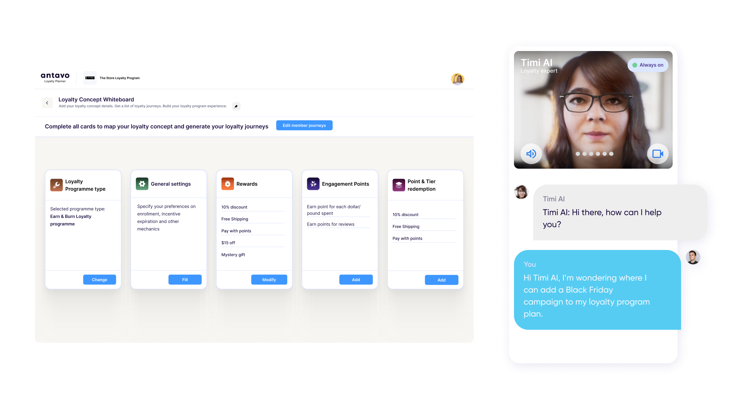 Antavo screenshot: The loyalty concept whiteboard is the creative hub where you plan engagement rules, rewards and key elements with just a few clicks. No more juggling multiple documents - everything you need is here.
