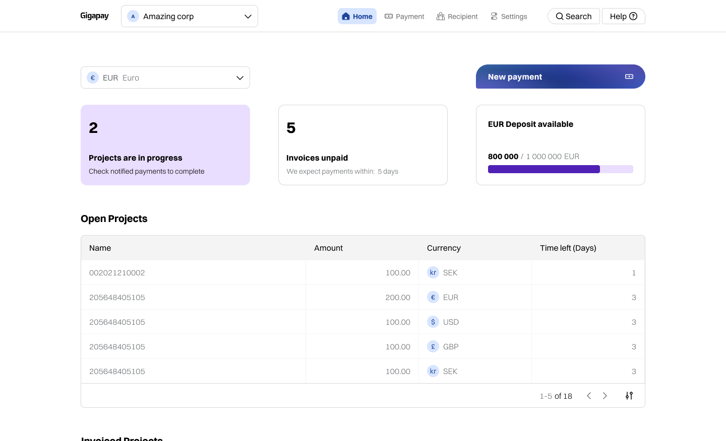Gigapay screenshot: Homepage