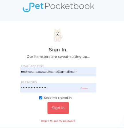 PetPocketbook screenshot: PetPocketbook login