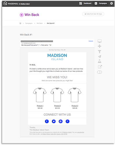 MageMail screenshot: Select from 22 pre-built templates for triggers & marketing campaigns