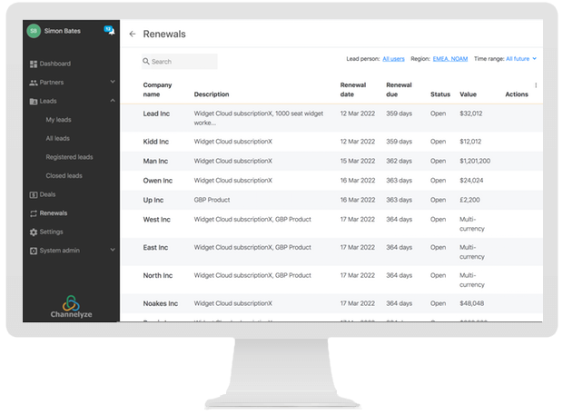 Channelyze screenshot: Channelyze renewal management