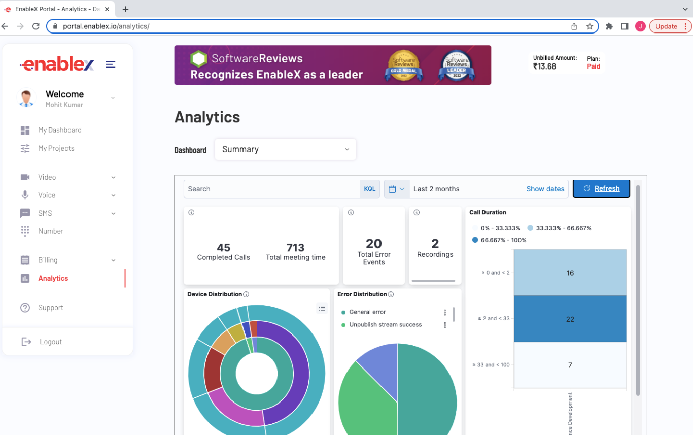 Analytics Dashboard -  A screenshot of real-time call analytics and reports.