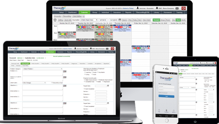 Therasoft Online screenshot: A more effective, secure and convenient system of scheduling, note taking, record storage and clinical assessments