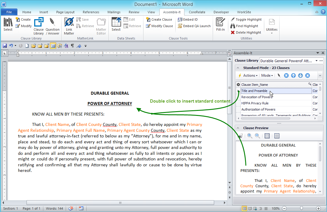 Assembly from Word task pane