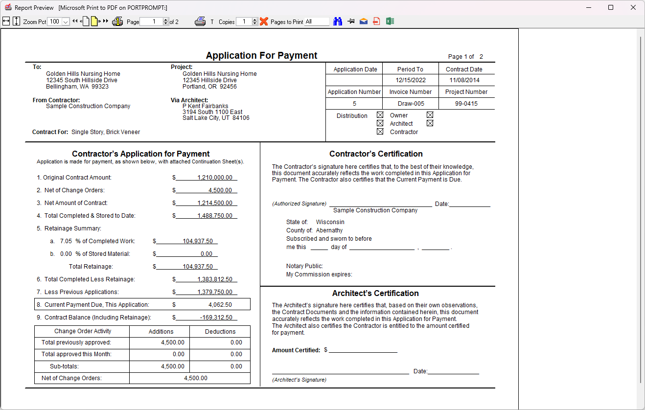 Draw Request Cover Sheet in Accounts Receivable