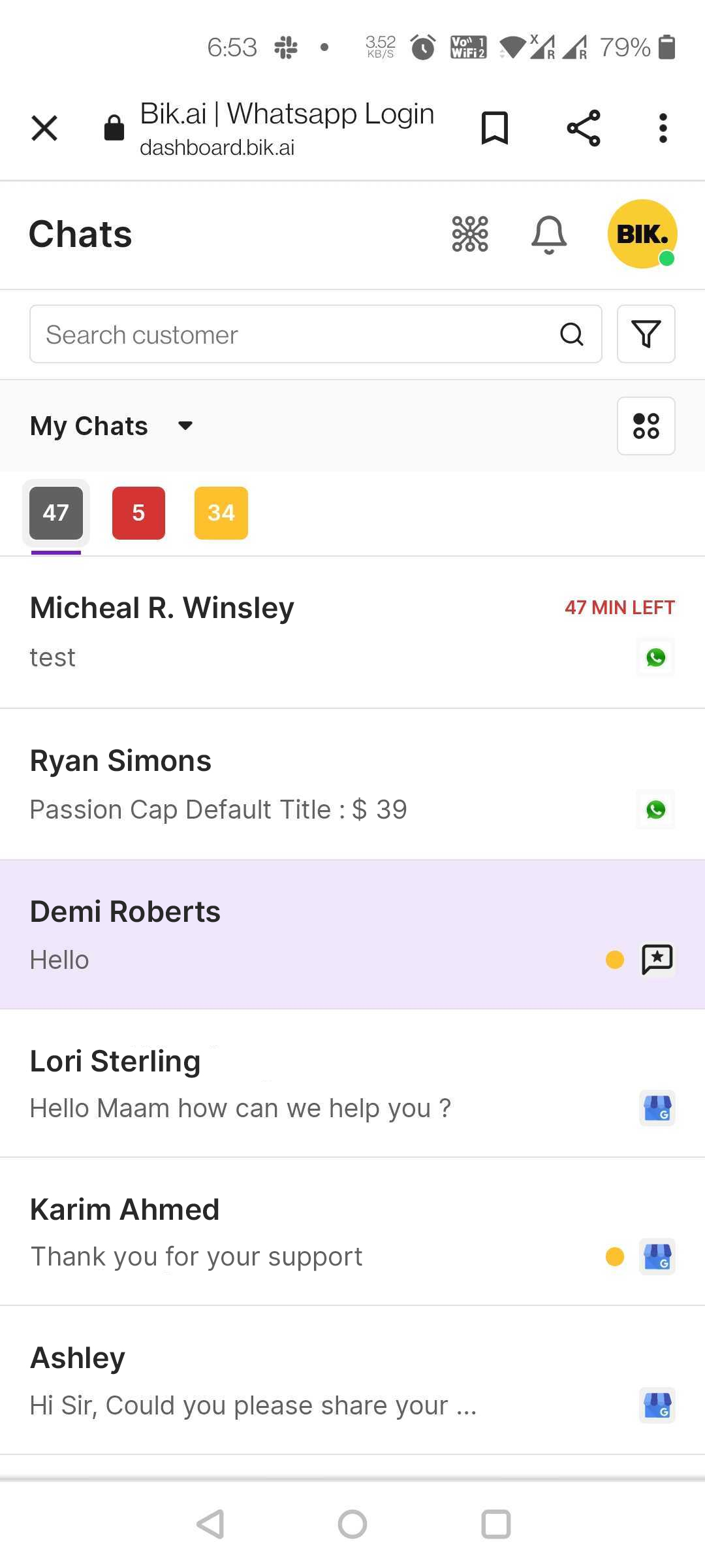 BIK screenshot: BIK CRM
