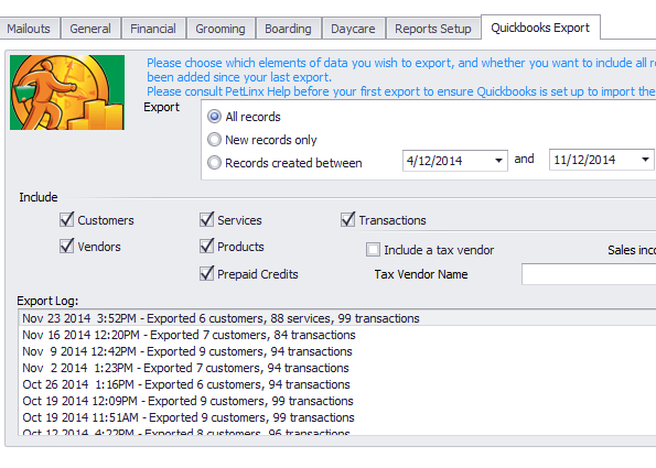 PetLinx integrates with QuickBooks, enabling the export of data to users' accounting system