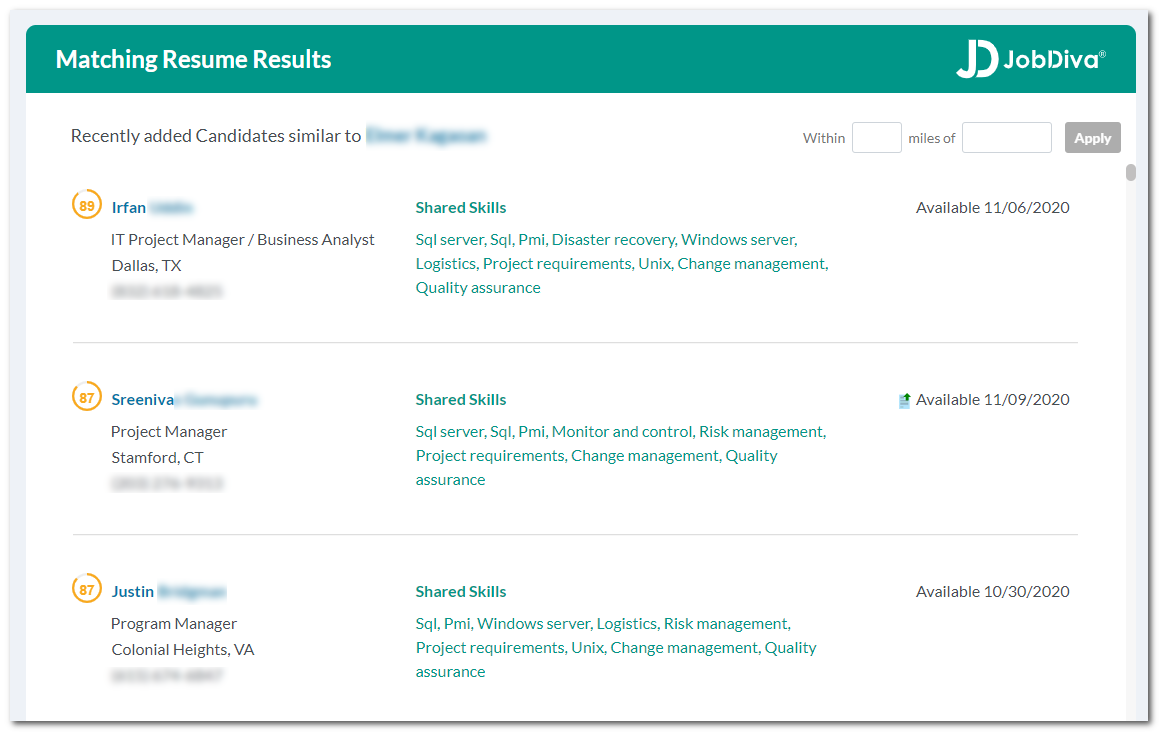 JobDiva Software - Smart Resume-to-Job Matching