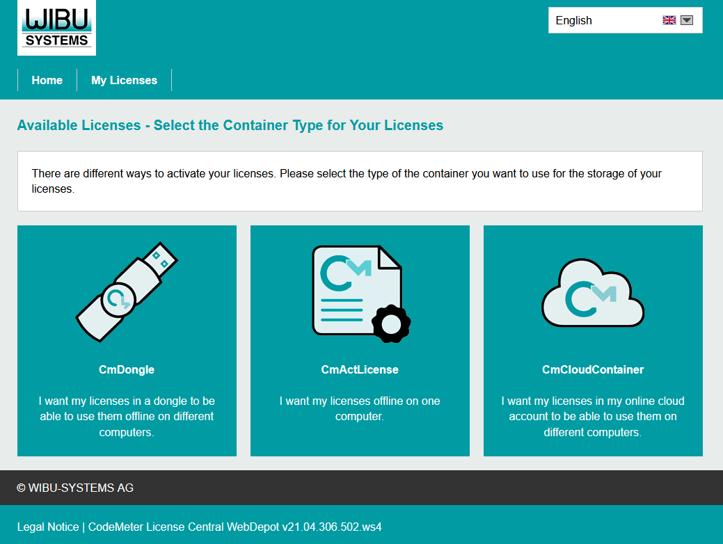 CodeMeter Software - Choose between license containers