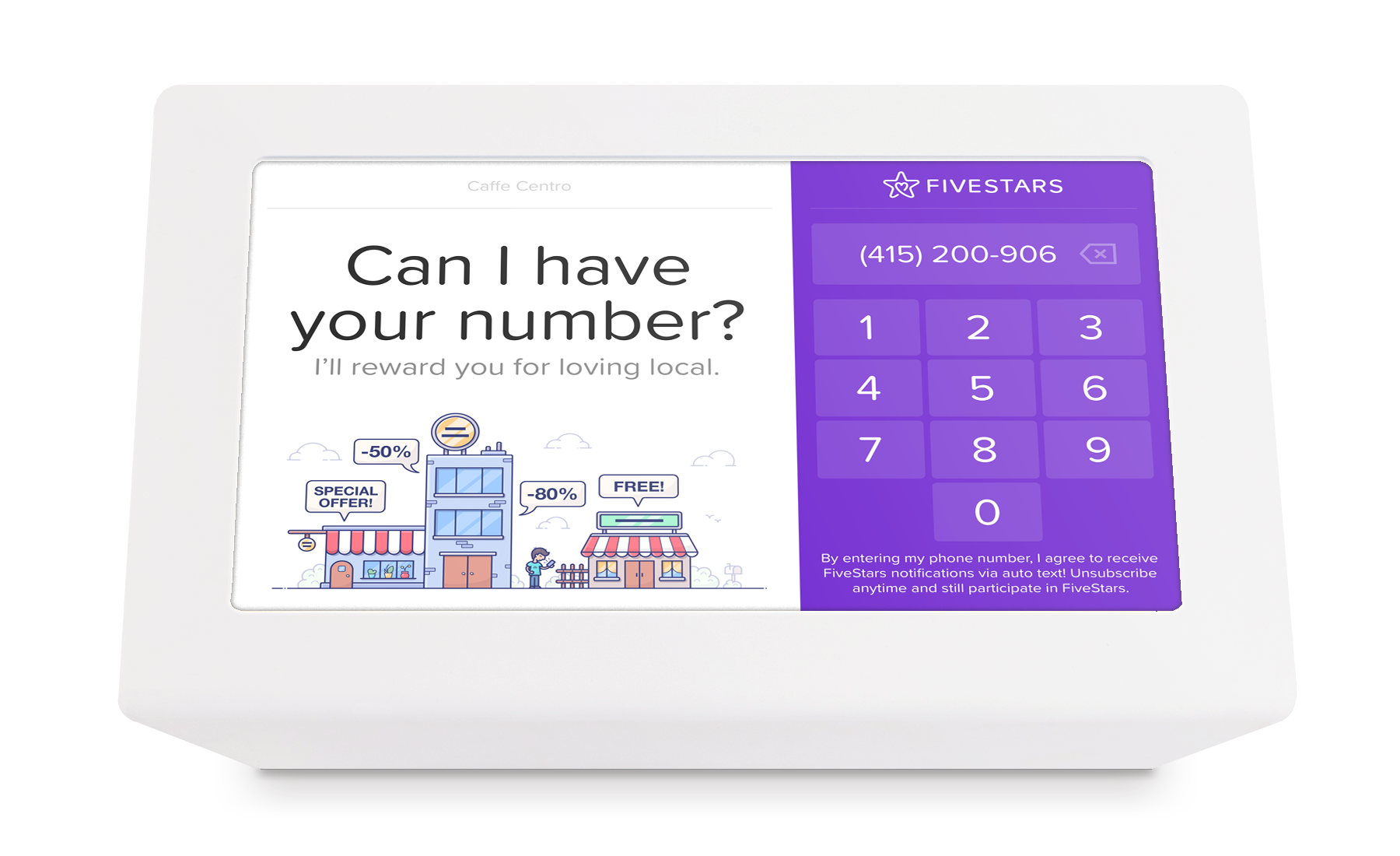 FiveStars Software - Customers register for your loyalty program with their phone number and use it to check in with each visit.