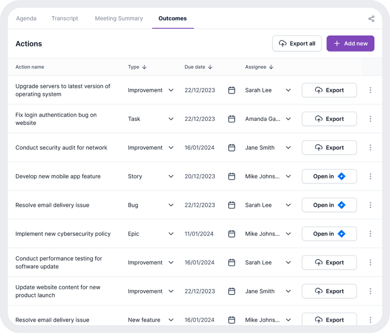 Eric.ai screenshot: Eric.ai actions