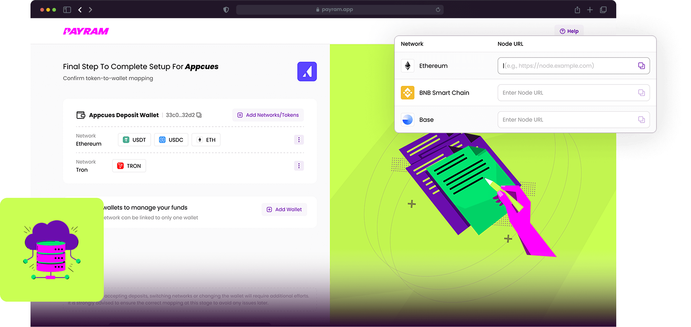 PayRam screenshot: PayRam node URL