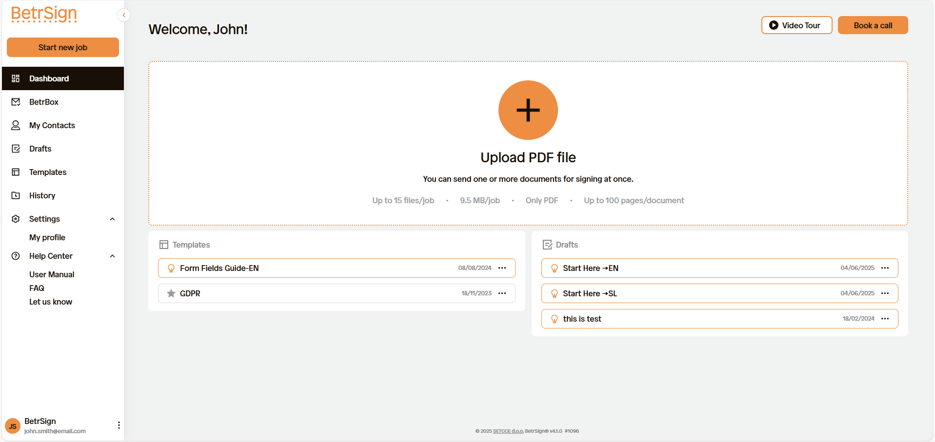 BetrSign screenshot: BetrSign file uploading