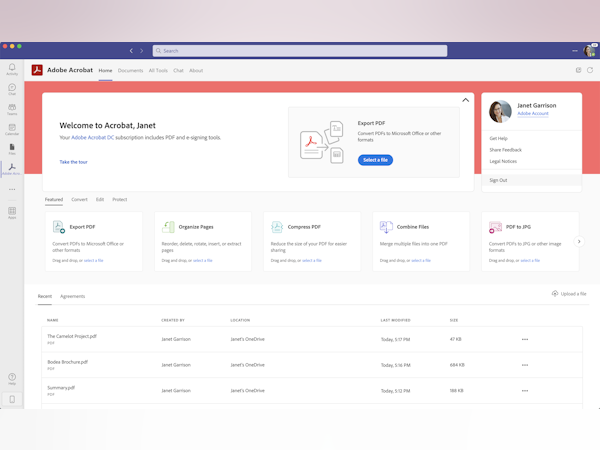 Adobe Acrobat Software - Seamlessly create, edit, convert, and share PDF files all from within Microsoft Teams – as part of Acrobat integrations with Microsoft 365 apps.