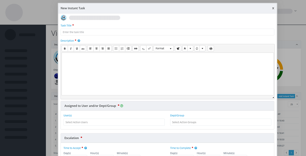 Crises Control instant task creator screenshot