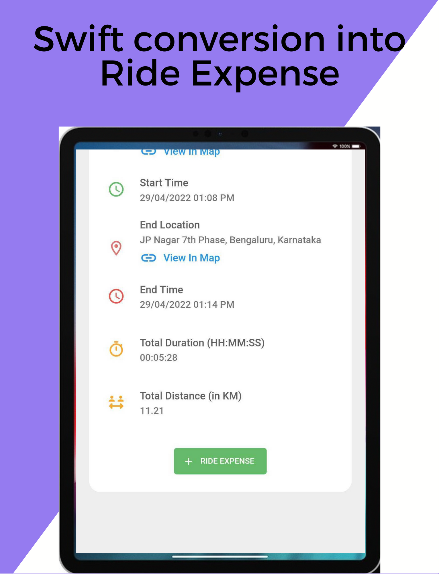 1-click conversion into Ride Expense