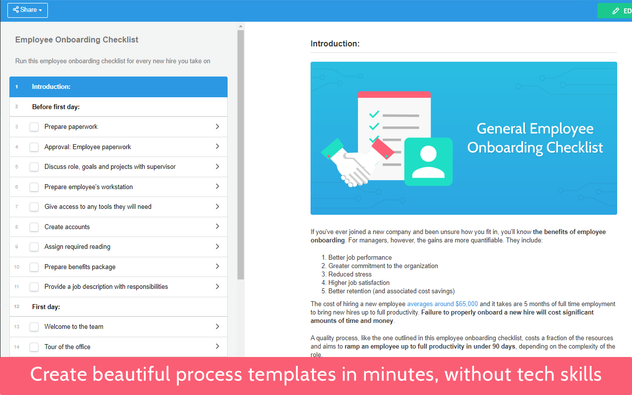 Create beautiful process templates in minutes, without tech skills