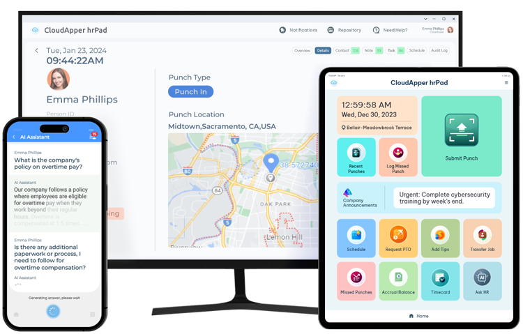 hrPad screenshot: Turn any device into a powerful employee self-service kiosk with CloudApper hrPad