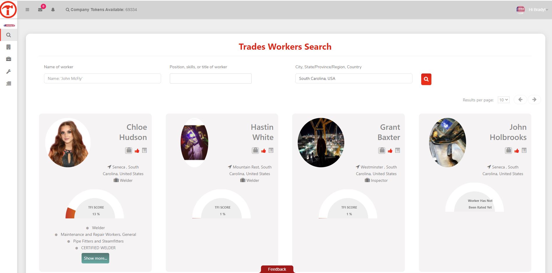 TradesFactor screenshot: Search for skilled workers in our database of tens of thousands.