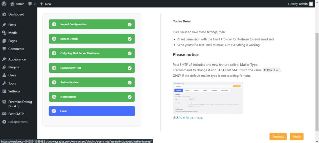 Postman SMTP screenshot: Post SMTP Mailer / email log