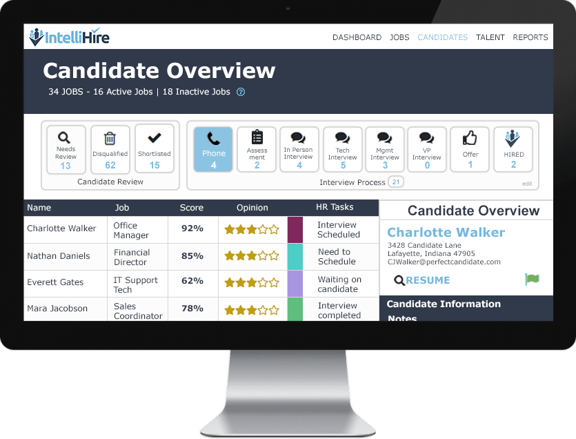 IntelliHire Software - IntelliHire candidate dashboard