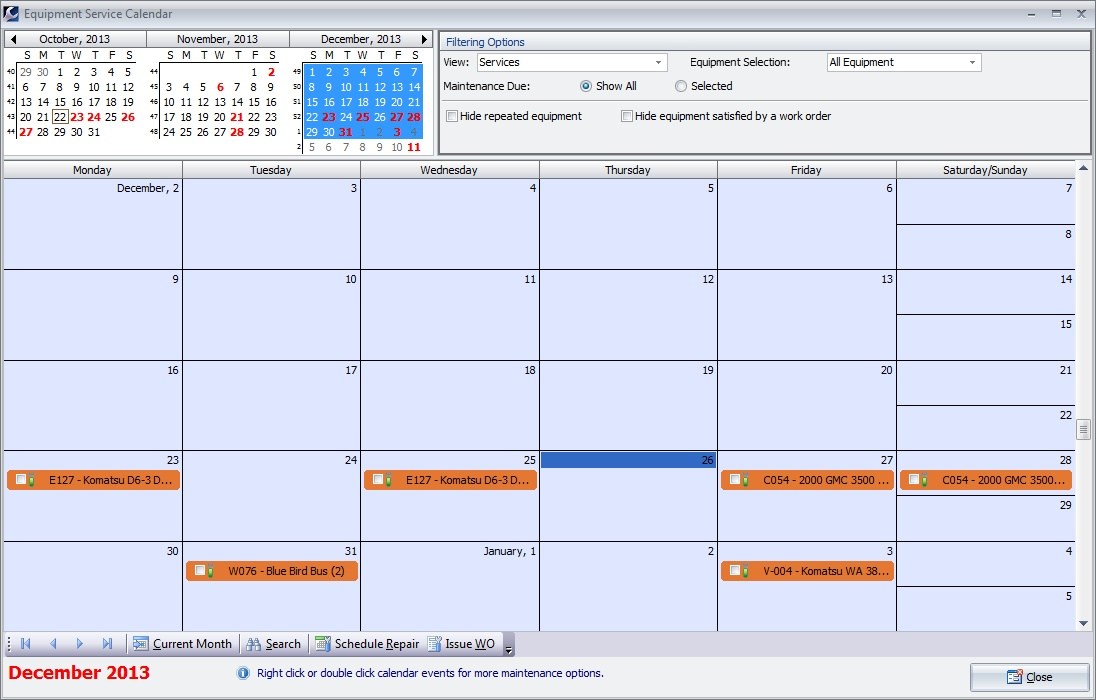 Maintenance Pro CMMS Software - Equipment service calendar