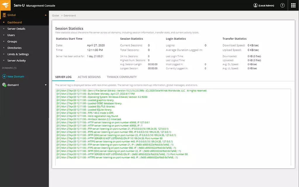 Serv-U FTP Server Software - Serv-U FTP Server session statistics