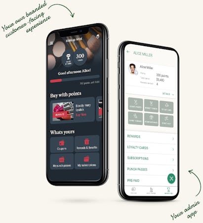 Glue screenshot: With Glue you get both a fully branded mobile experience for your customers (app & web portal) and an admin app for you and your staff so you can be in full control on your loyalty program.