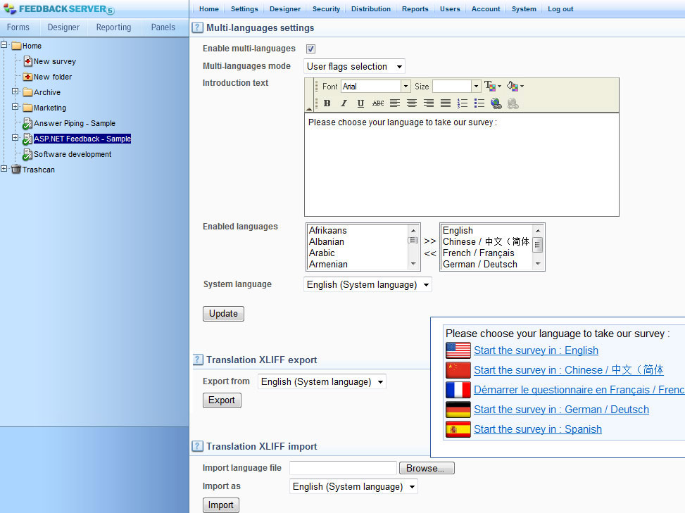 full multi language support