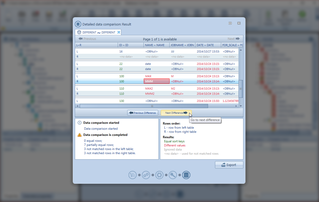 Database Compare Suite Software - Database Compare Suite comparison results screenshot