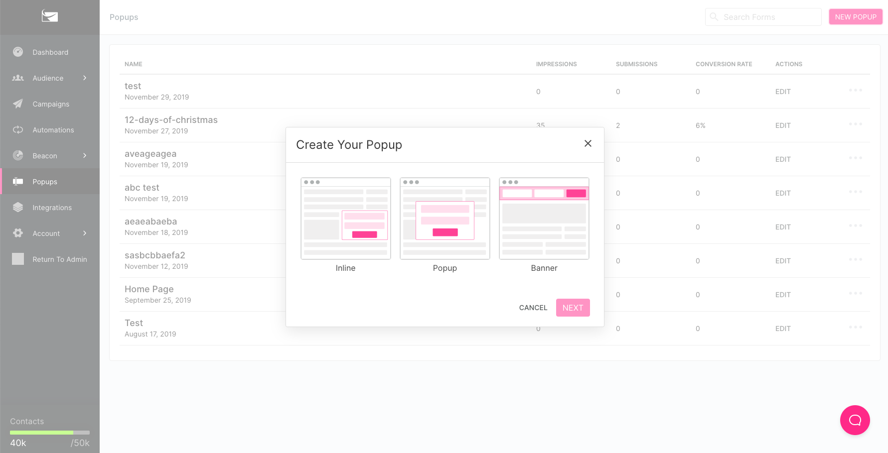 Sendlane Software - Sendlane popups