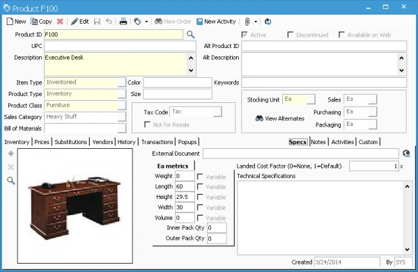 View product specifications with product Image
