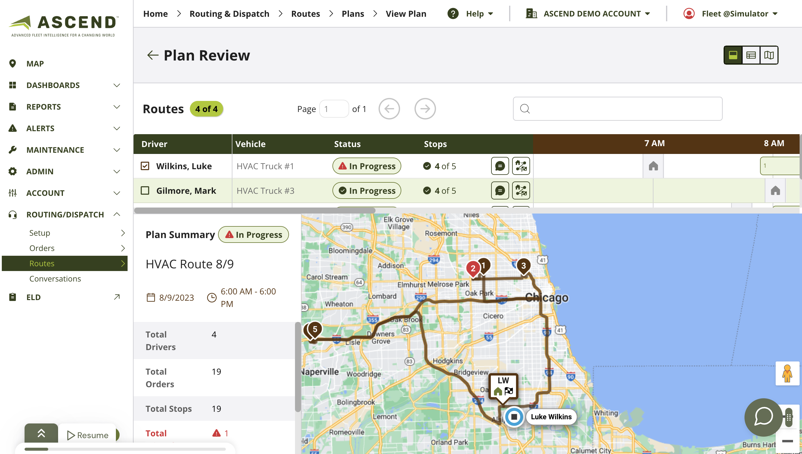 Create an optimized route plan generated in just a few clicks.     Select an individual driver to see their route on the map. 