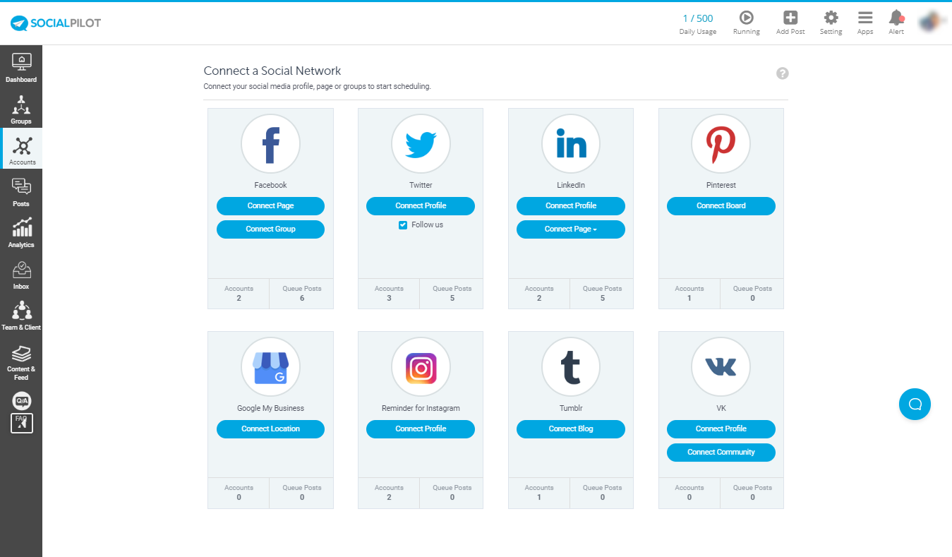 SocialPilot Software - Connect Accounts