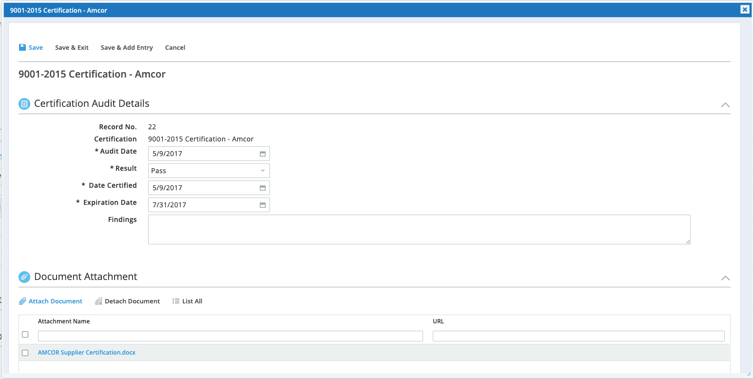 Intelex Supplier Management Software Software - Supplier Management Software certification audit