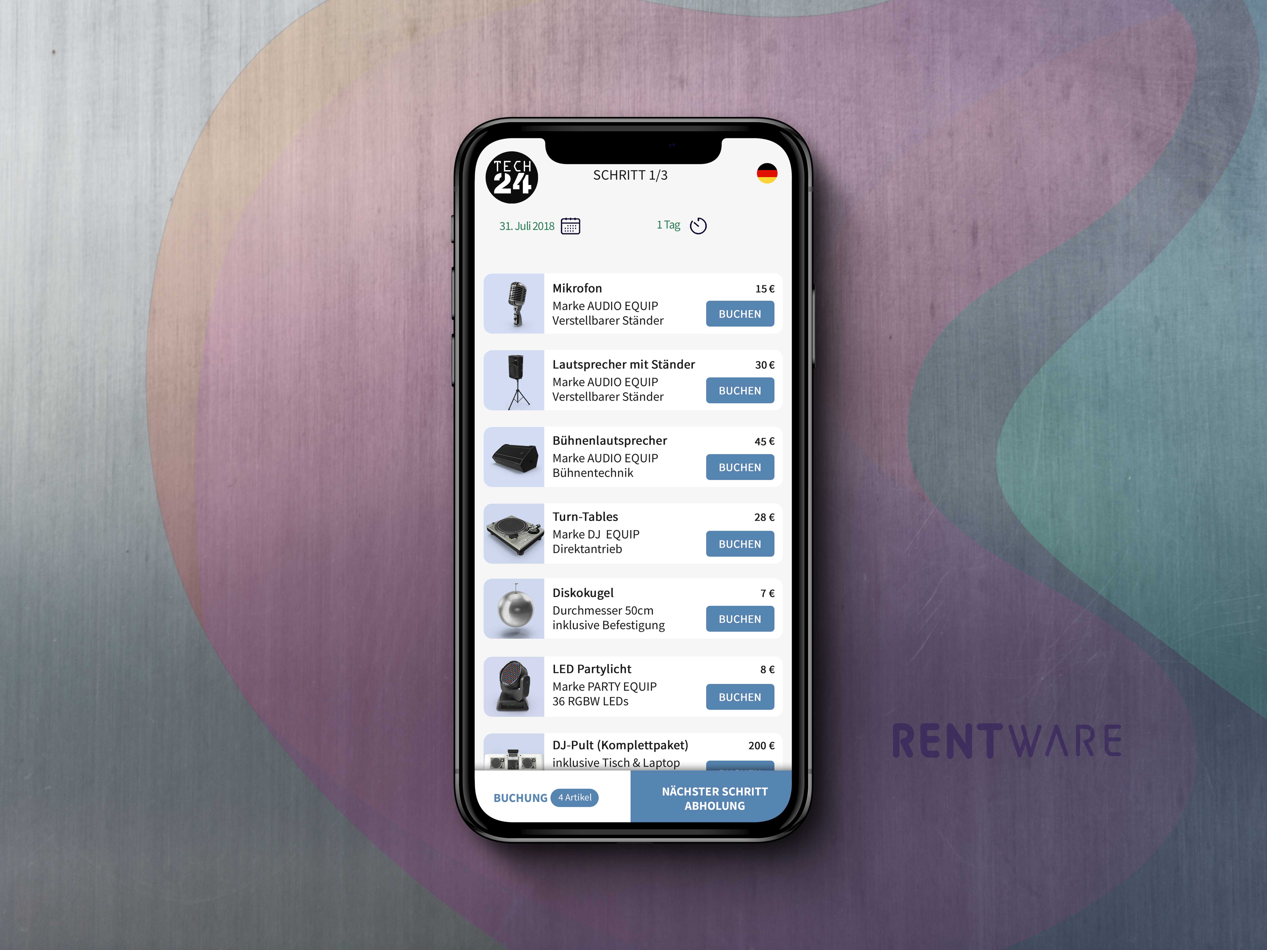 Rentware's mobile interface