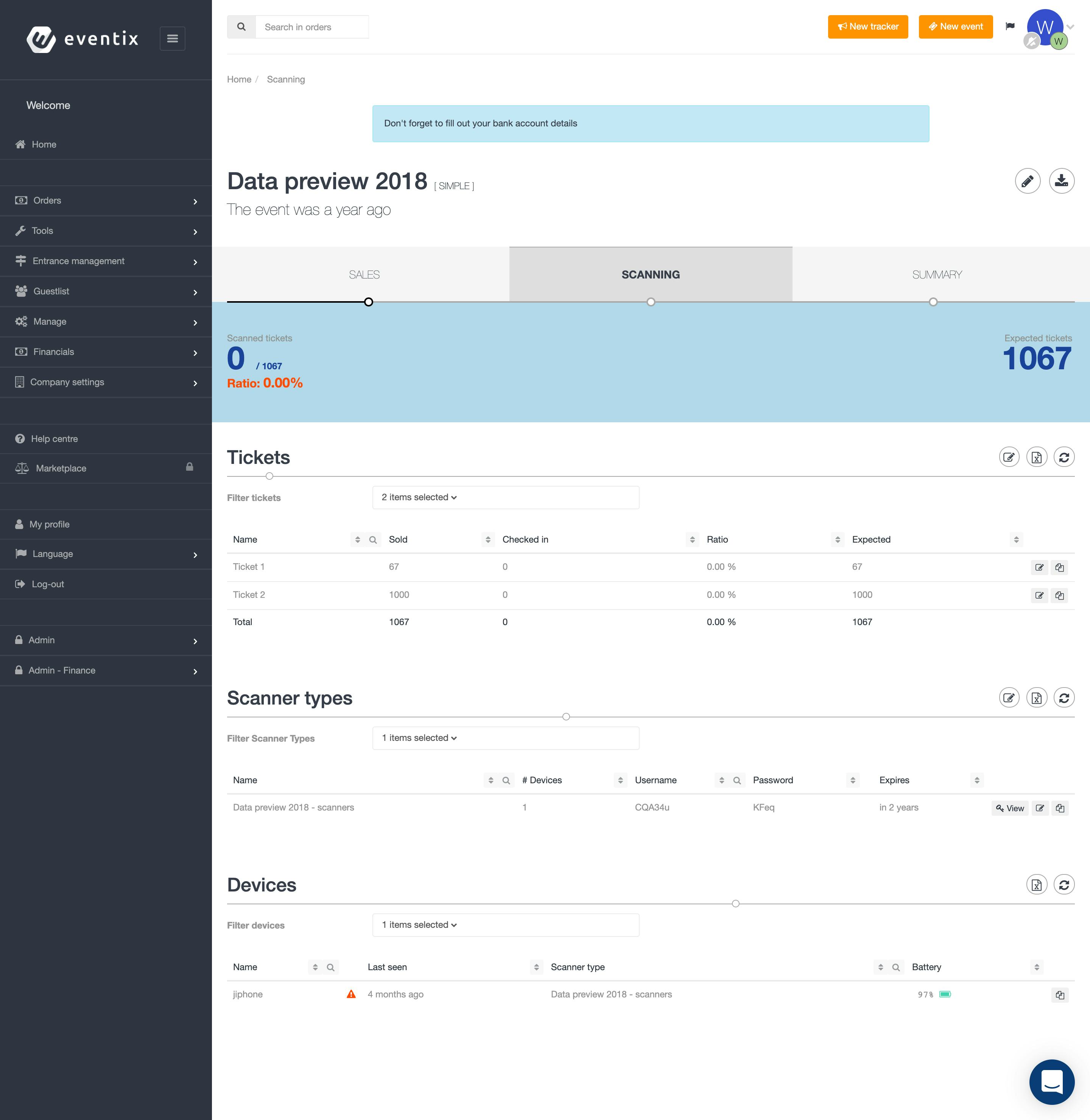 Eventix data preview screenshot