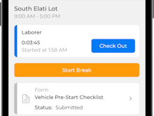 Assignar Software - Using the Field Worker App, workers onsite can check in, fill out forms, clock out for breaks, and submit their timesheets.