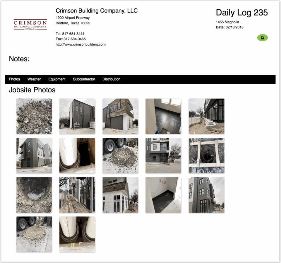 Twenty20 screenshot: Upload and maintain jobsite photos