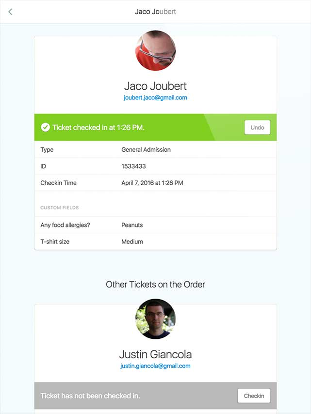 Guestlist screenshot: Guestlist showing companion app for checking in attendees