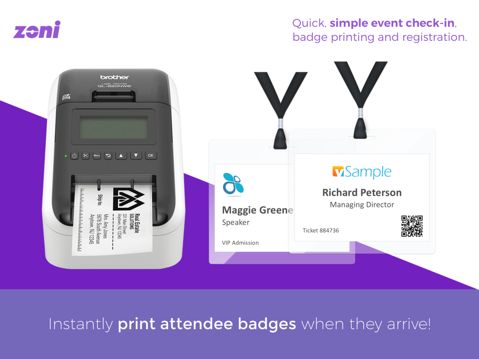Print event attendee visitor badges instantly with Zoni for Events