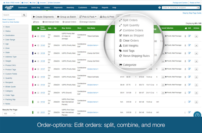 ShippingEasy screenshot: ShippingEasy: Organize your shipments: sort, filter, split, batch