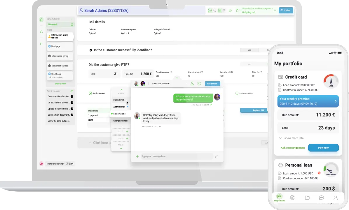 Loxon Collection screenshot: The self-service app offers real-time updates within the collection system. This empowers collection managers with comprehensive, up-to-date information, enabling more efficient communication and interactions with debtors. 